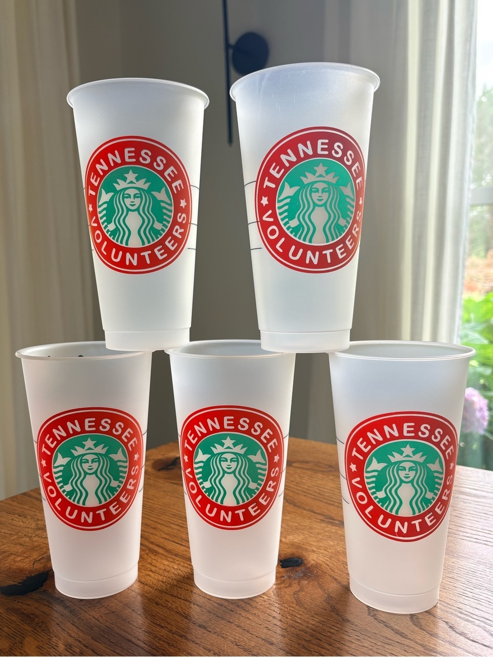 Starbucks set of 5 Tennessee Volunteers 24 oz frosted, plastic cold drink cups
